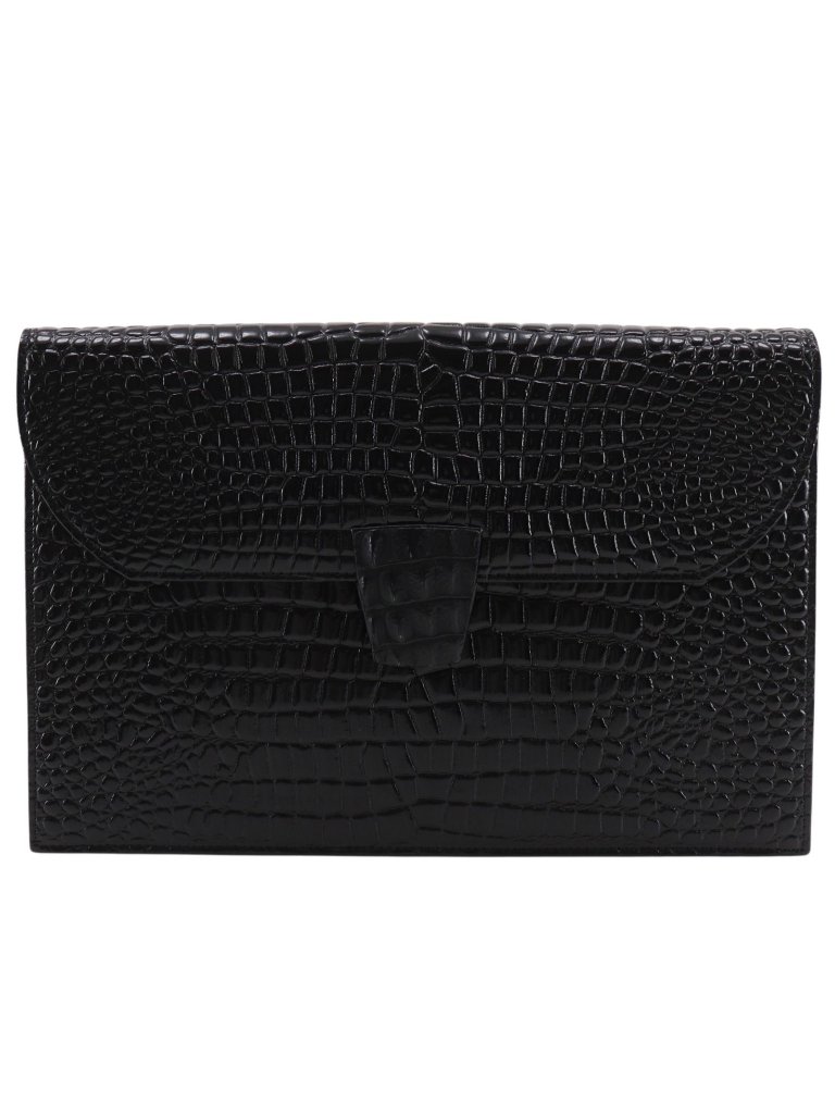 Saint Laurent Clutch Embossed Leather Black